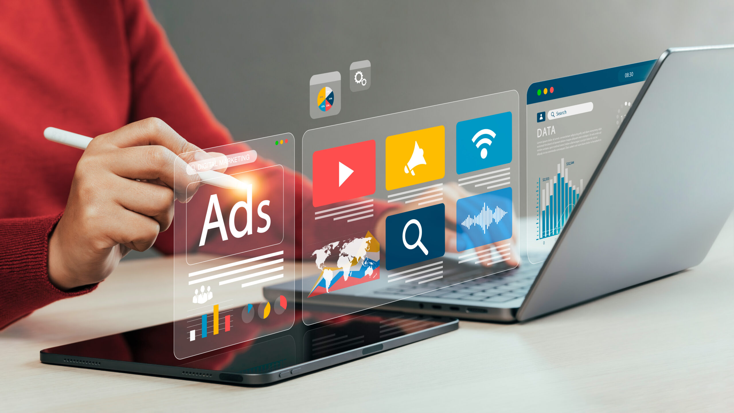 Online sales concept of digital marketing ad product ads promotion of products or services through digital tools Online advertising concept Internet advertising digital marketing Social media