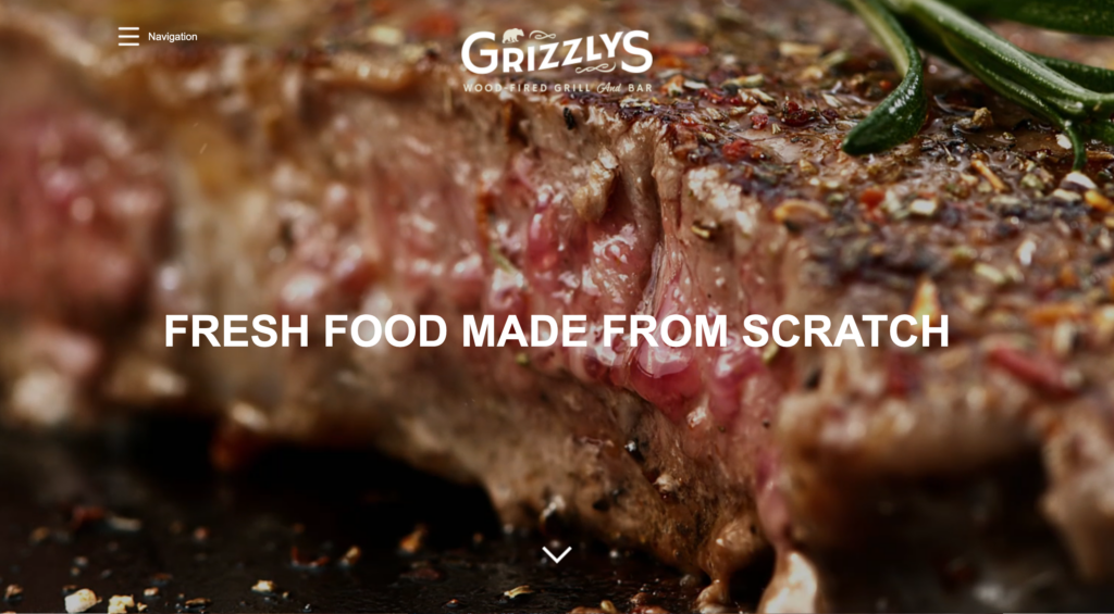 Grizzly's wood fire grill and bar website homepage | nichols wd