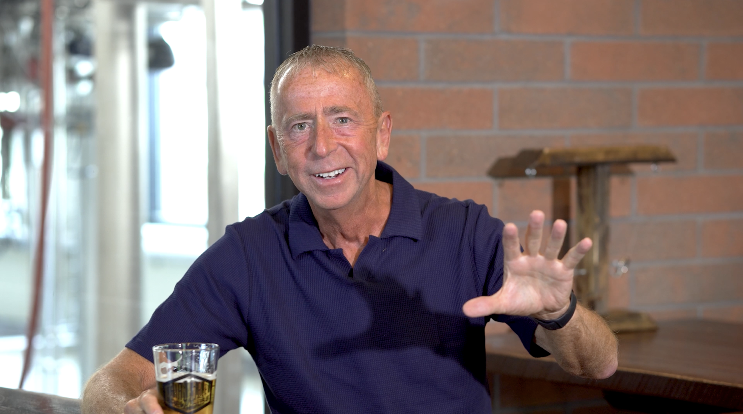 Dave Kleis enjoying a beer at Third Street Brewhouse during a documentary interview